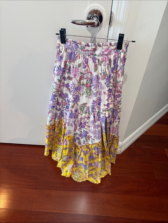HEMANT & NANDITA Dresses & Skirts - HEMANT & NANDITA Purple, Pink & Yellow Floral Tiered Maxi Skirt